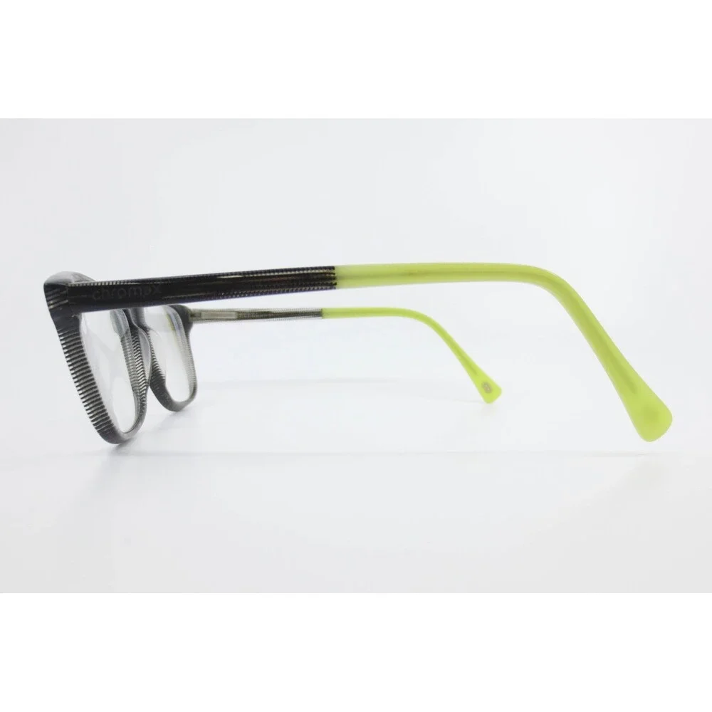 Chromax Eyeglasses Grey Black Textured Rectangular Frames Lime Green Arms 38325